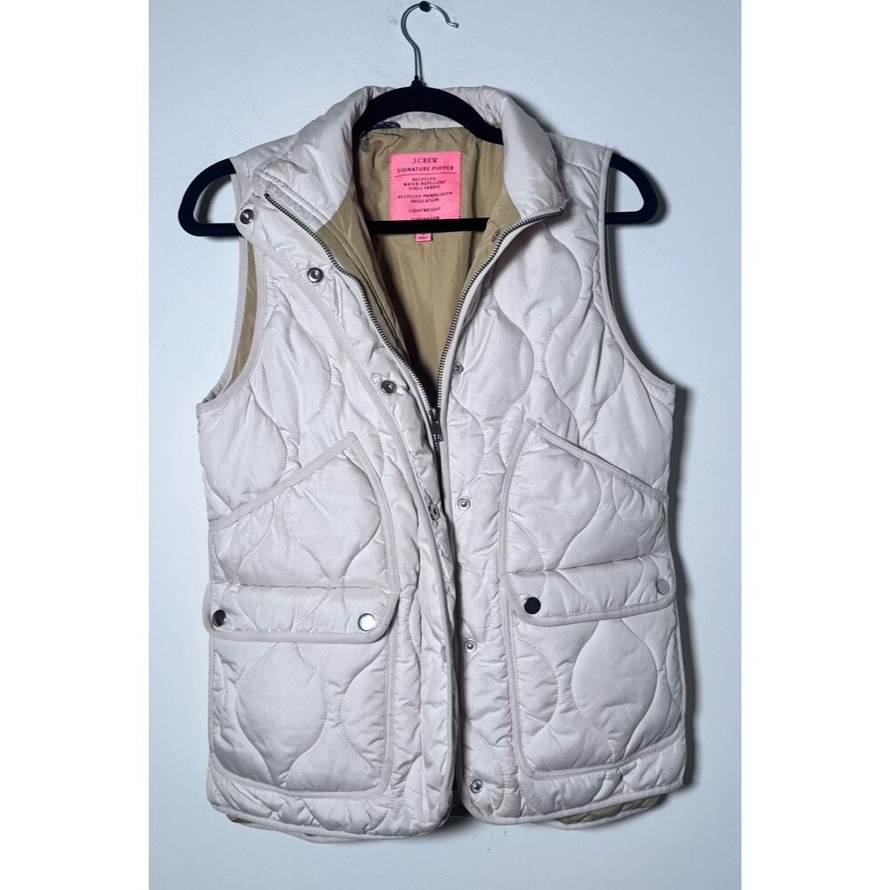 J.Crew Signature Puffer Vest Small Beige Quilted Lightweight Snap Zip Jacket